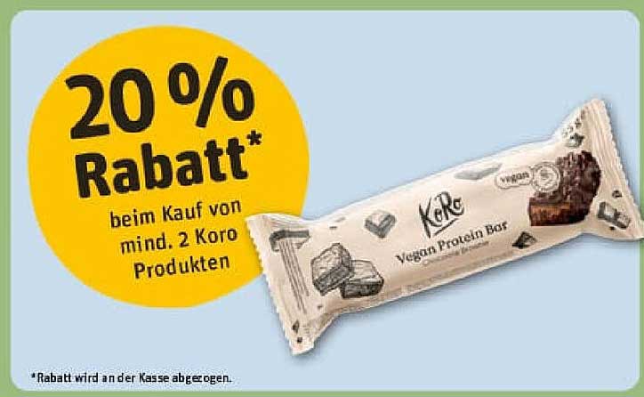 Koro Vegan Protein Bar - 20 % Rabatt bei Kauf von 2 Produkten