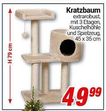 Kratzbaum extrarobust, mit 3 Etagen, Kuschelhöhle und Spielzeug