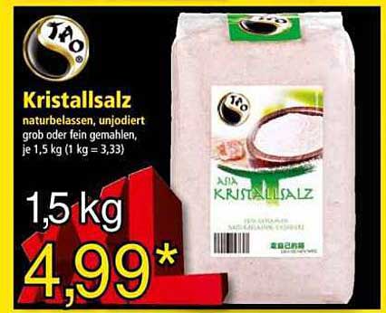 Kristallsalz naturbelassen, unjodiert, grob oder fein gemahlen, 1,5 kg
