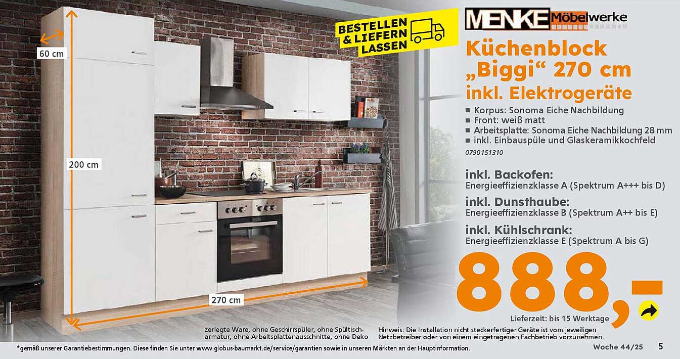 Küchenblock "Biggi" 270 cm inkl. Elektrogeräte