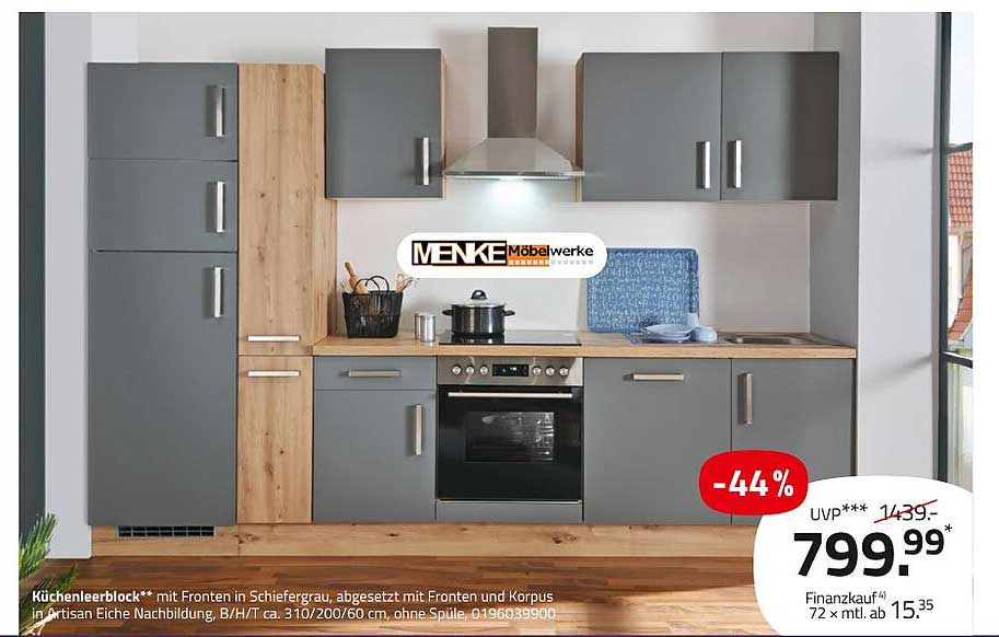 Küchenleerblock mit Fronten in Schiefergrau - MENKE Möbelwerke