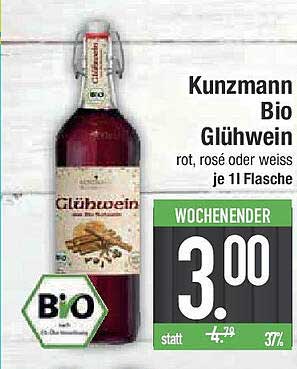 Kunzmann Bio Glühwein - rot, rosé oder weiß je 1l Flasche