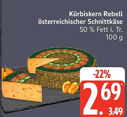 Kürbiskern Rebell österreichischer Schnittkäse 50 % Fett i. Tr. 100 g