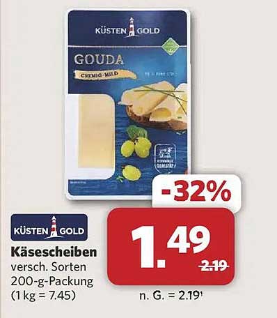 Küsten Gold Käse Scheiben verschiedene Sorten 200-g-Packung