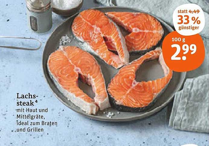 Lachssteak mit Haut und Mittelgräten, ideal zum Braten und Grillen