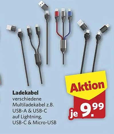 Ladekabel verschiedene Multiladekabel z.B. USB-A & USB-C auf Lightning, USB-C & Micro-USB
