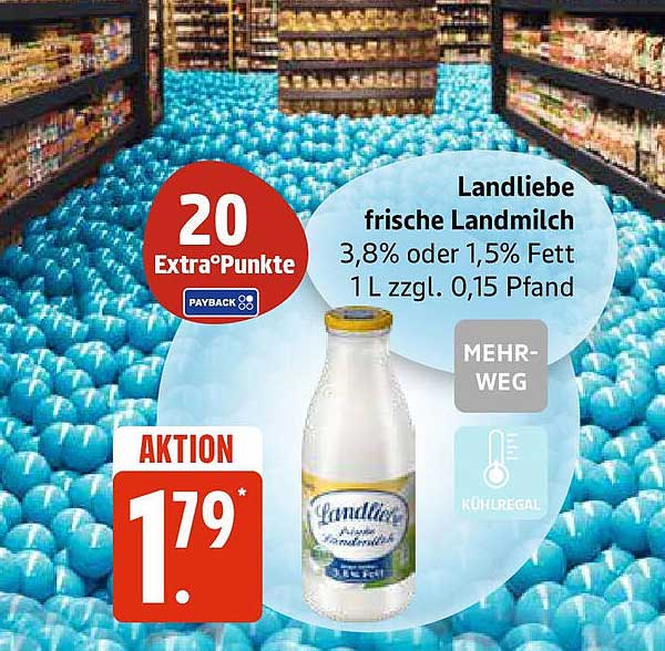 Landliebe frische Landmilch 3,8% oder 1,5% Fett 1L zzgl. 0,15 Pfand