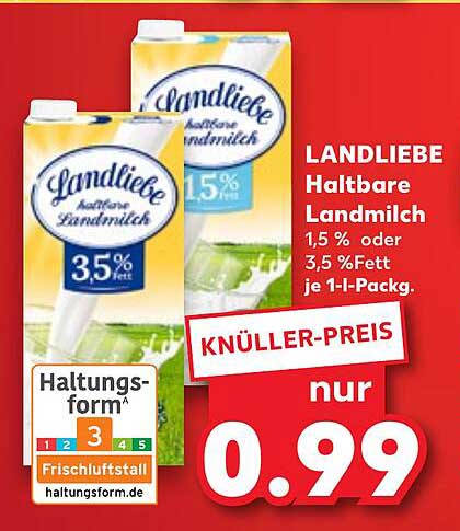 LANDLIEBE Haltbare Landmilch 1,5 % oder 3,5 % Fett, je 1-L-Pack.