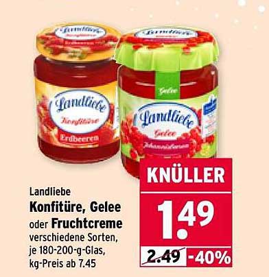 Landliebe Konfitüre, Gelee oder Fruchtcreme verschiedene Sorten, je 180-200-g-Glas