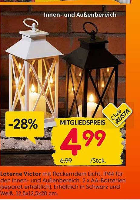 Laterne Victor mit flackerndem Licht für Innen- und Außenbereich