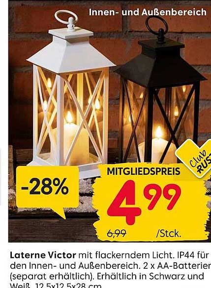 Laterne Victor mit flackerndem Licht, IP44 für Innen- und Außenbereich