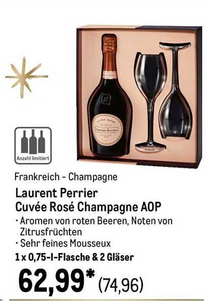 Laurent Perrier Cuvée Rosé Champagne AOP mit 2 Gläsern