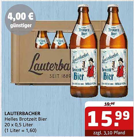 LAUTERBACHER Helles Brotzeit Bier 20 x 0,5 Liter