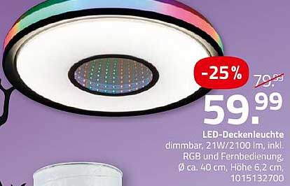 LED-Deckenleuchte dimmbar 21W/2100 lm, inkl. RGB und Fernbedienung