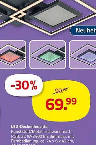 LED-Deckenleuchte schwarz matt mit RGB-Funktion