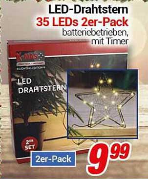 LED-Drahtstern 35 LEDs 2er-Pack batteriebetrieben, mit Timer
