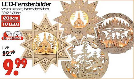 LED-Fensterbilder - verschiedene Motive, batteriebetrieben, 30x2,5x30cm