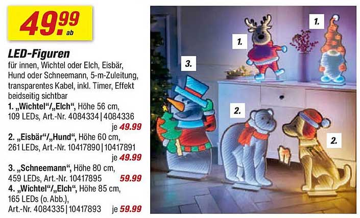 LED-Figuren für innen – Wichtel, Elch, Eisbär, Hund oder Schneemann