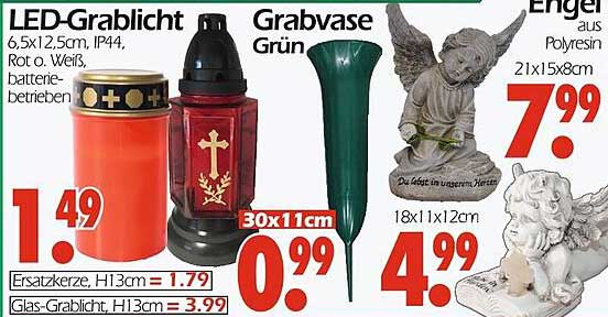 LED-Grabl Licht - 6,5x12,5cm, IP44, Rot o. Weiß, Batterie betrieben