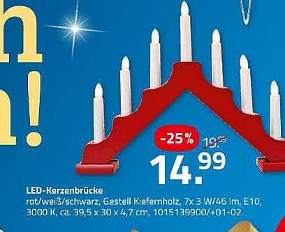LED-Kerzenbrücke rot/weiß/schwarz, Gestell Kiefernholz