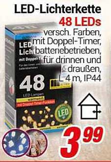 LED-Lichterkette 48 LEDs - Verschiedene Farben, mit Doppel-Timer, batteriebetrieben