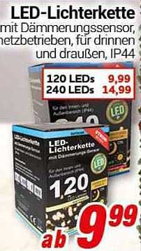 LED-Lichterkette mit Dämmerungssensor, netzbetrieben, für drinnen und draußen, IP44