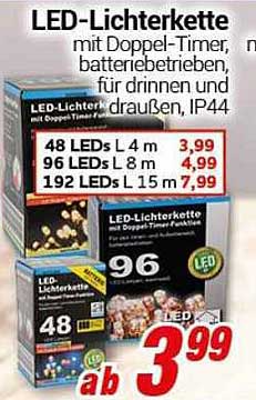 LED-Lichterkette mit Doppel-Timer, batteriebetrieben, für drinnen und draußen, IP44