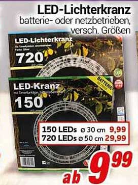 LED-Lichterkranz - Batterie- oder netzbetrieben, verschiedene Größen verfügbar