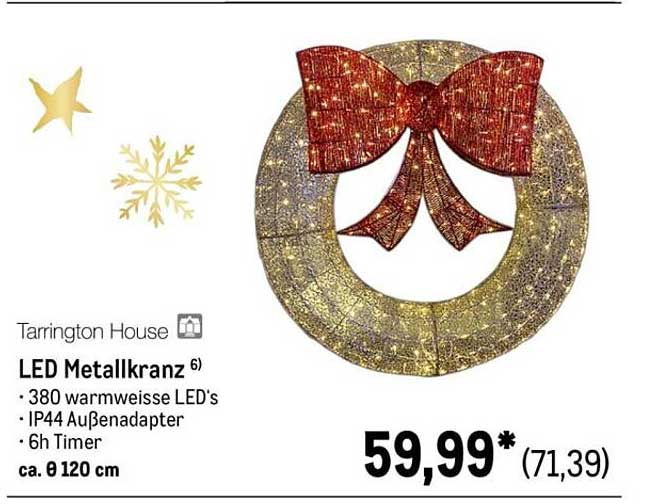 LED Metallkranz mit 380 warmweißen LEDs und IP44 Außenadapter