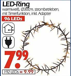 LED-Ring warmweiß, Ø30cm, strombetrieben, mit Timerfunktion, inkl. Adapter