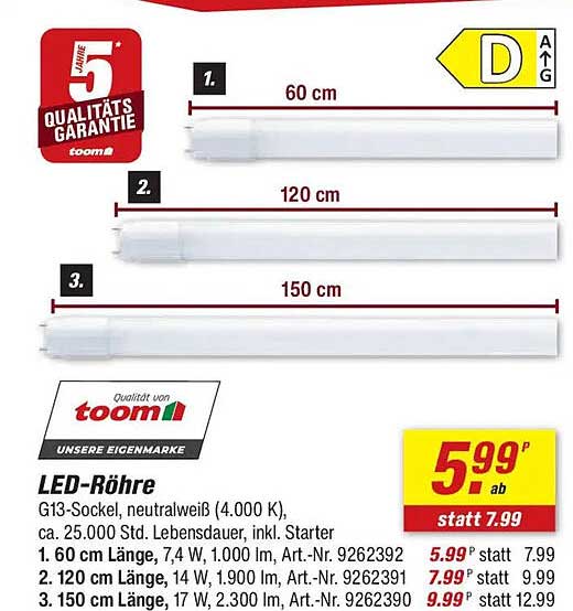 LED-Röhre G13-Sockel, neutralweiß (4.000 K) – bis zu 25.000 Stunden Lebensdauer