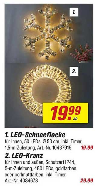 LED-Schneeflocke für innen, 50 LEDs, Ø 50 cm, inkl. Timer