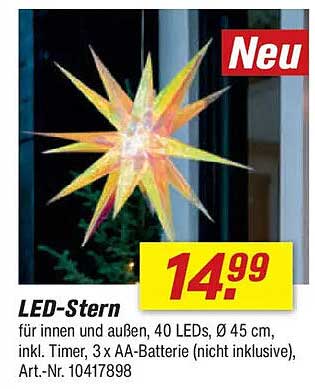 LED-Stern für innen und außen, 40 LEDs, Ø 45 cm, inkl. Timer