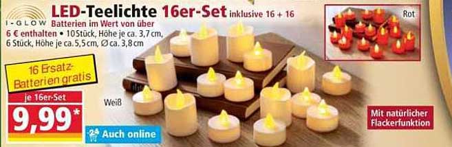 LED-Teelichte 16er-Set inklusive 16 + 16 Batterien
