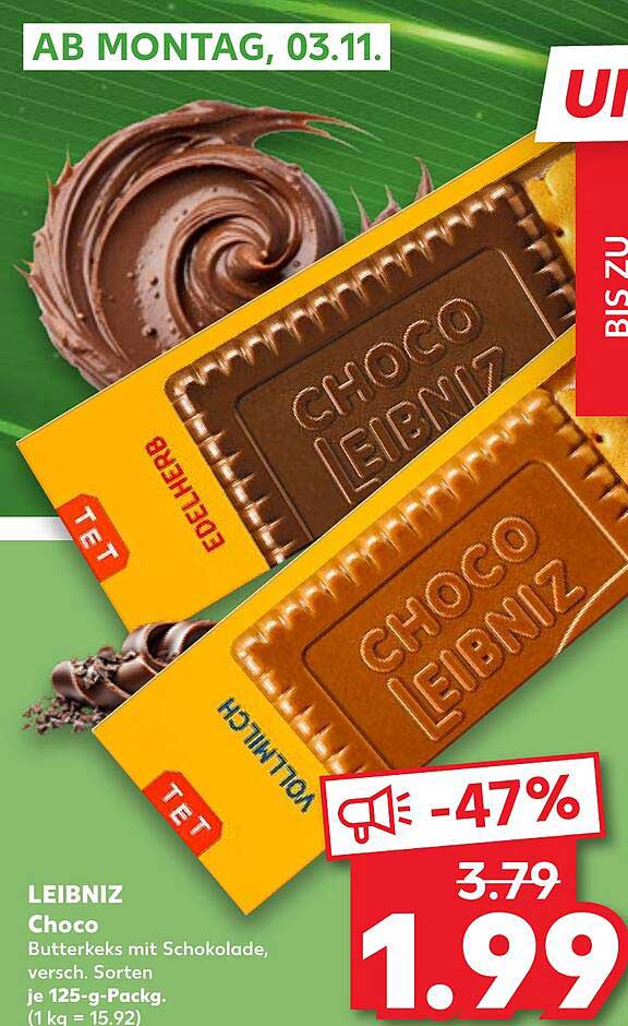 LEIBNIZ Choco Butterkekse mit Schokolade, verschied. Sorten, je 125-g-Packg.