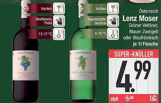 Lenz Moser Grüner Veltliner, Blauer Zweigelt oder Blaufränkisch je 1 Flasche