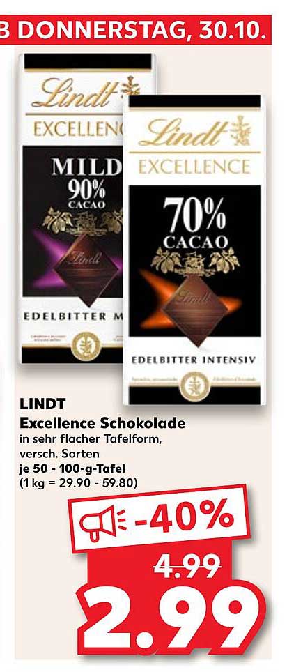 LINDT Excellence Schokolade - 40% Rabatt