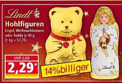 Lindt Hohlfiguren Engel, Weihnachtsmann oder Teddy 40 g