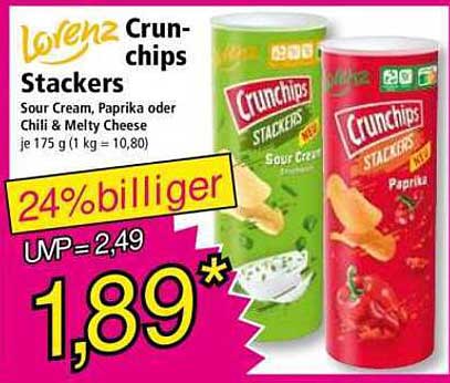 Lorenz Crunchips Stackers - Sour Cream oder Paprika