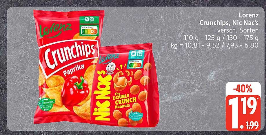 Lorenz Crunchips und Nic Nac's - Verschiedene Sorten