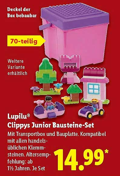 Lupilü Clippys Junior Bausteine-Set mit Transportbox und Bauplatte