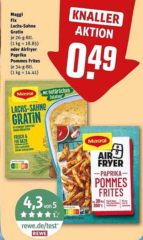 Maggi Fix Lachs-Sahne Gratin oder Airfryer Paprika Pommes Frites