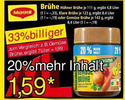 Maggi Gemüse Brühe mit 20% mehr Inhalt - jetzt nur 1,59 €