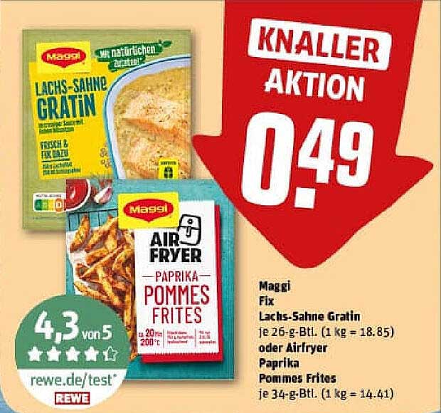 Maggi Lachs-Sahne Gratin 26 g oder AirFryer Paprika Pommes Frites 34 g