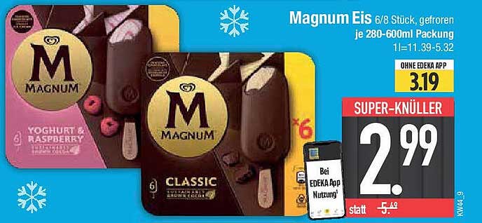 Magnum Eis 6/8 Stück, gefroren je 280-600ml Packung