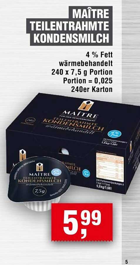 Mâitre Teilentrahmte Kondensmilch 240x7,5g Portion