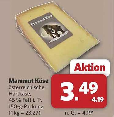 Mammut Käse österreichischer Hartkäse, 45 % Fett i. Tr. 150-g-Packung