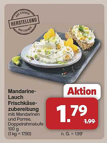 Mandarine-Lauch Frischkäsezubereitung mit Mandarinen und Porree, Doppelrahmstufe 100 g
