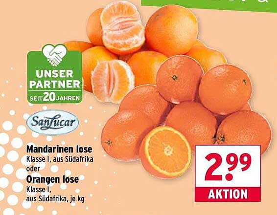 Mandarinen lose Klasse I, aus Südafrika oder Orangen lose Klasse I, aus Südafrika, je kg