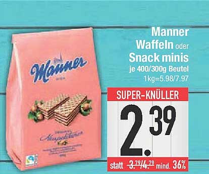 Manner Waffeln oder Snack minis je 400/300g Beutel